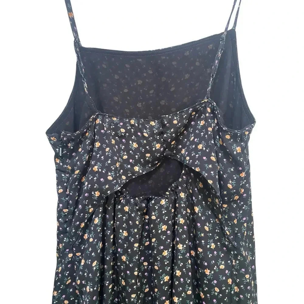American Eagle Black Floral Tie Back Midi Slip Dress Size XS - Picture 6 of 8